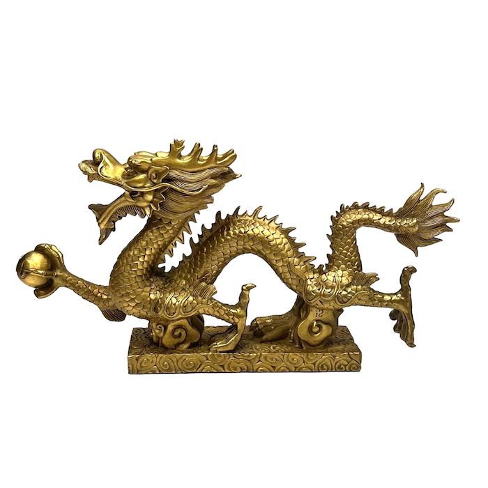 龍 球持ち 銅 金 ゴールド 4本爪 置物 守護神 縁起物 中国 インテリア