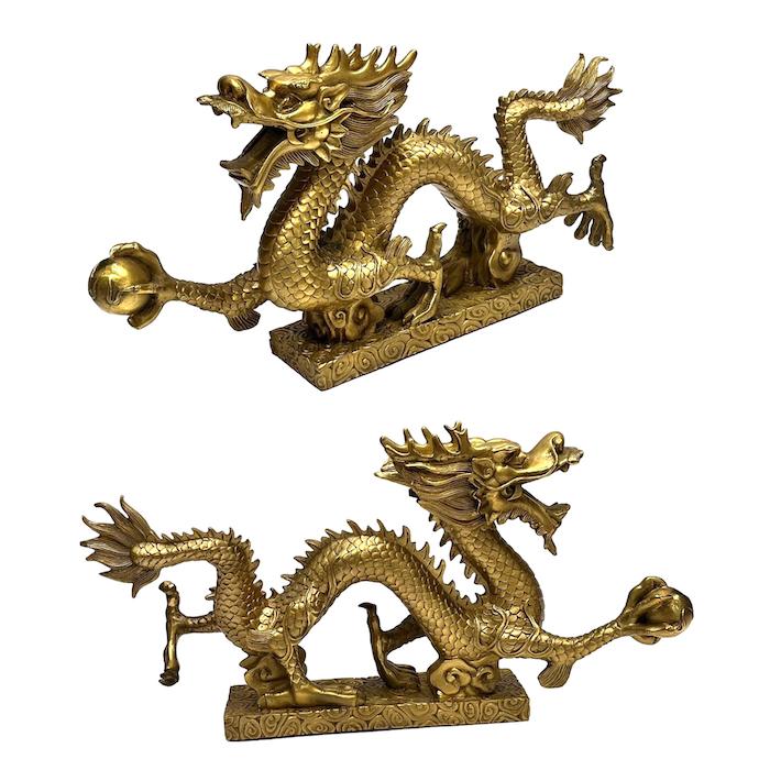 龍 球持ち 銅 金 ゴールド 4本爪 置物 守護神 縁起物 中国 インテリア
