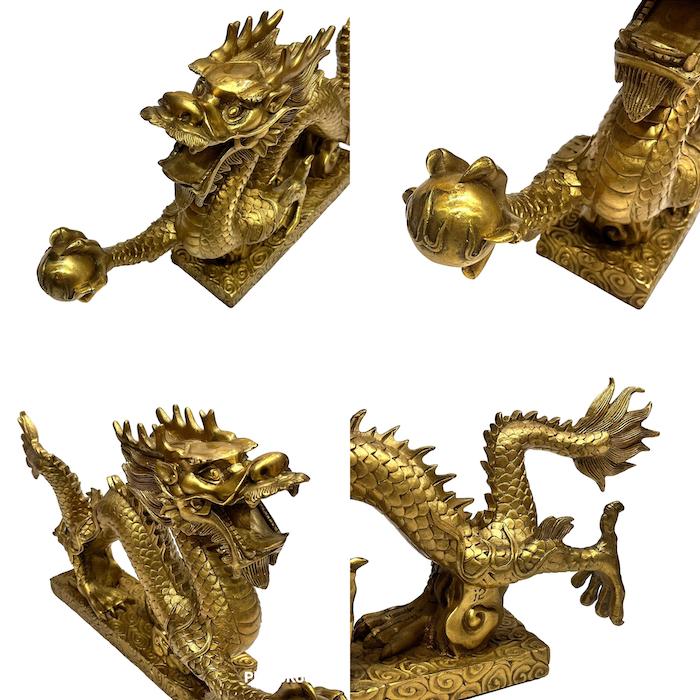 龍 球持ち 銅 金 ゴールド 4本爪 置物 守護神 縁起物 中国 インテリア