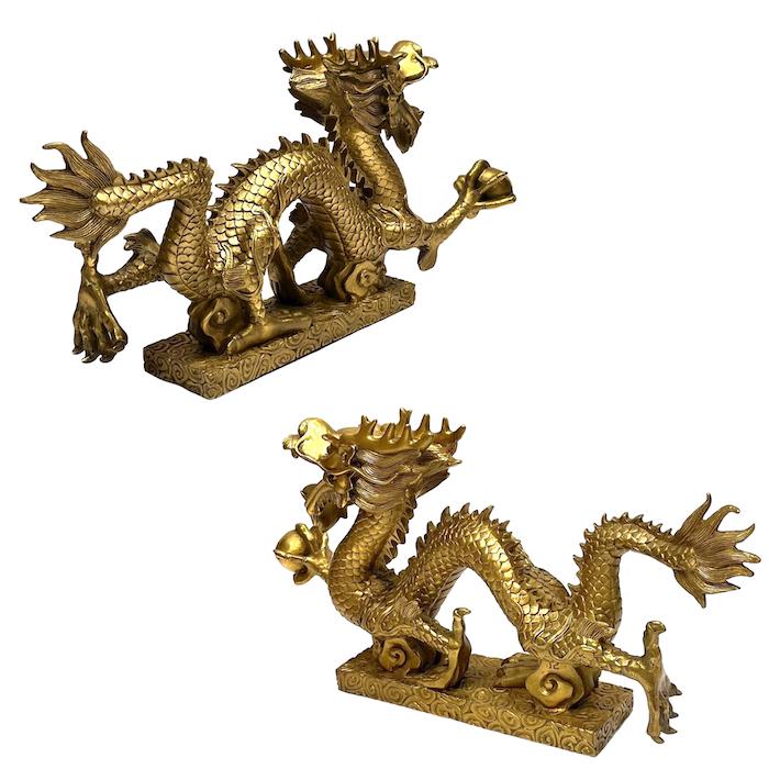 龍 球持ち 銅 金 ゴールド 4本爪 置物 守護神 縁起物 中国 インテリア
