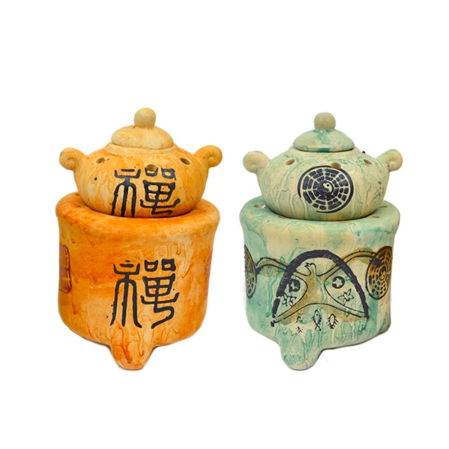 アロマポッド 土瓶 E18036-18037 高さ12.5cm オレンジ 緑 香炉 茶香炉