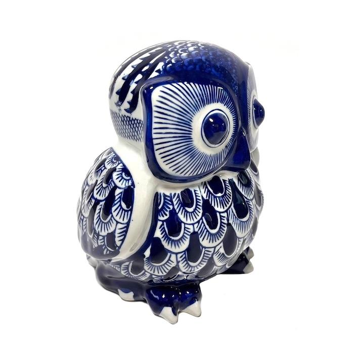 浮羽フクロウ 貯金箱 e20101-8 福郎 シンプル 青花 かわいい 幸運 梟