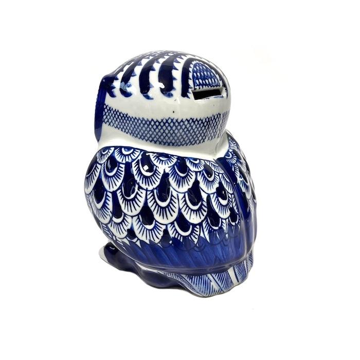 浮羽フクロウ 貯金箱 e20101-8 福郎 シンプル 青花 かわいい 幸運 梟