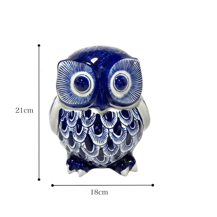 浮羽フクロウ 貯金箱 e20101-8 福郎 シンプル 青花 かわいい 幸運 梟