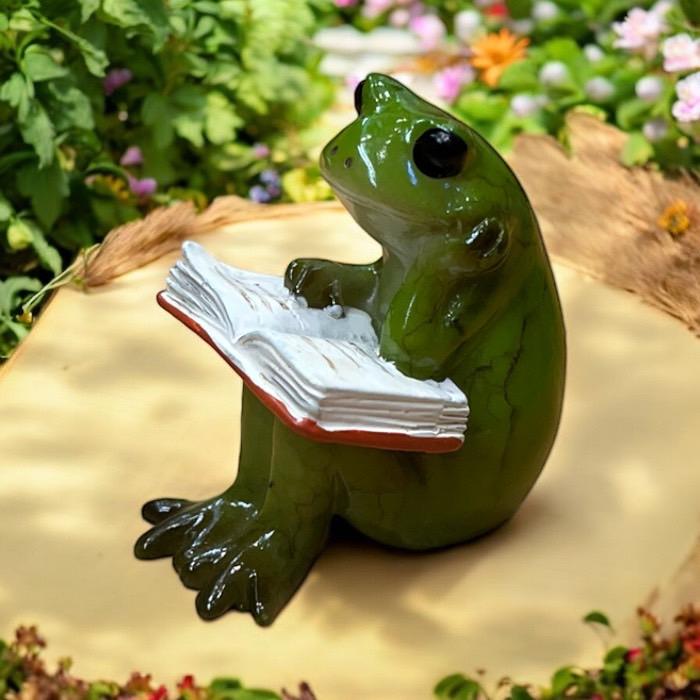 ミニチュアアニマル カエル 読書するカエル 小さな動物の世界 置物