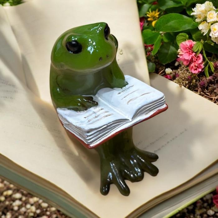 ミニチュアアニマル カエル 読書するカエル 小さな動物の世界 置物