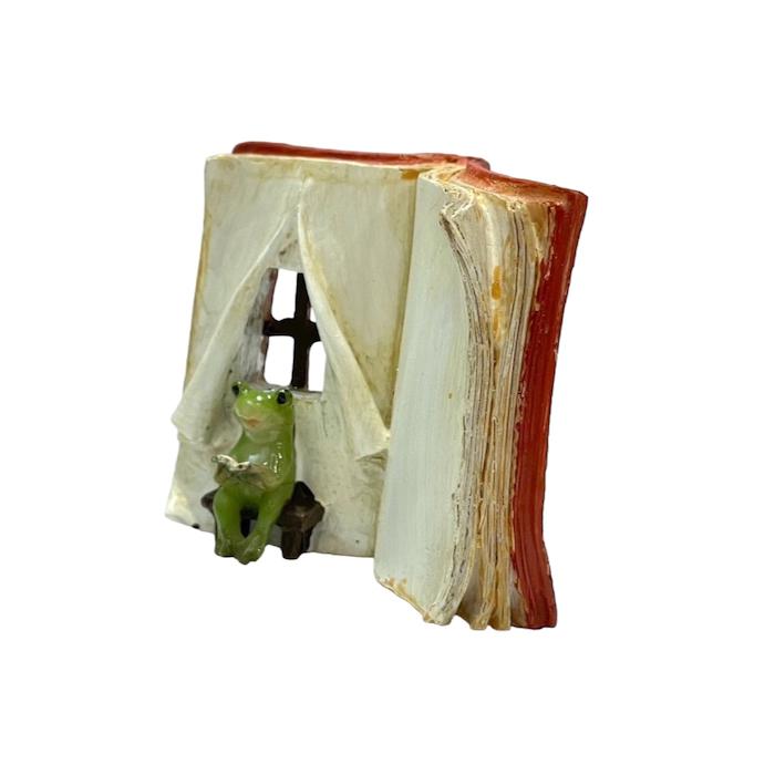 本とカエル 蛙 かえる 読書 ミニチュアアニマル レトロ アンティーク風