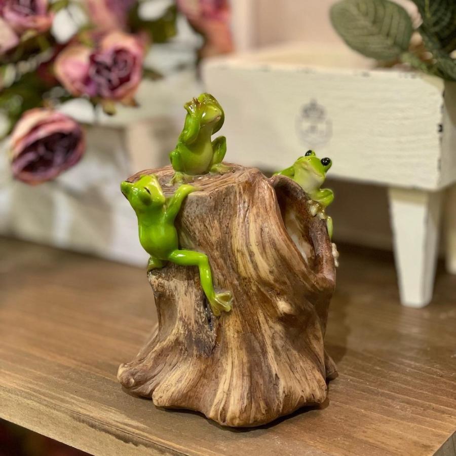 古株の上の仲良し蛙 EV14217A 高さ14cm カエル かえる アマガエル 見