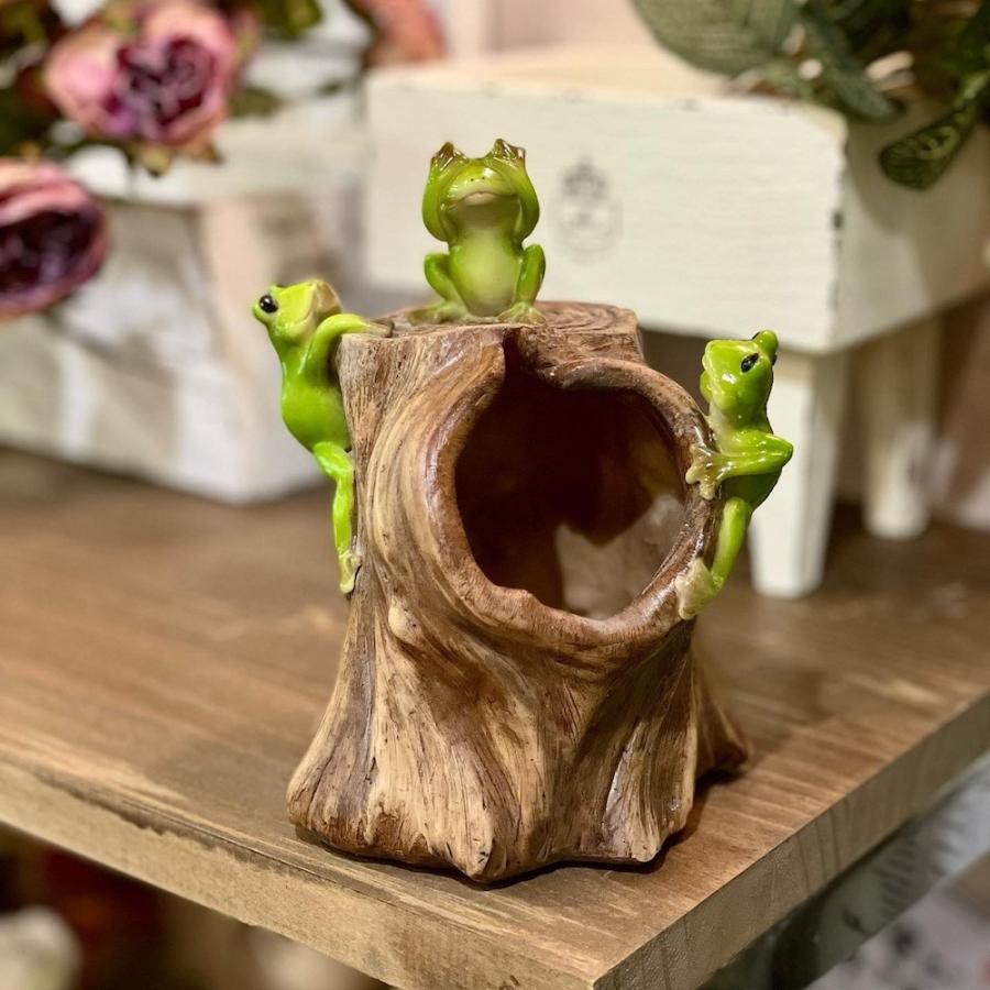 古株の上の仲良し蛙 EV14217A 高さ14cm カエル かえる アマガエル 見