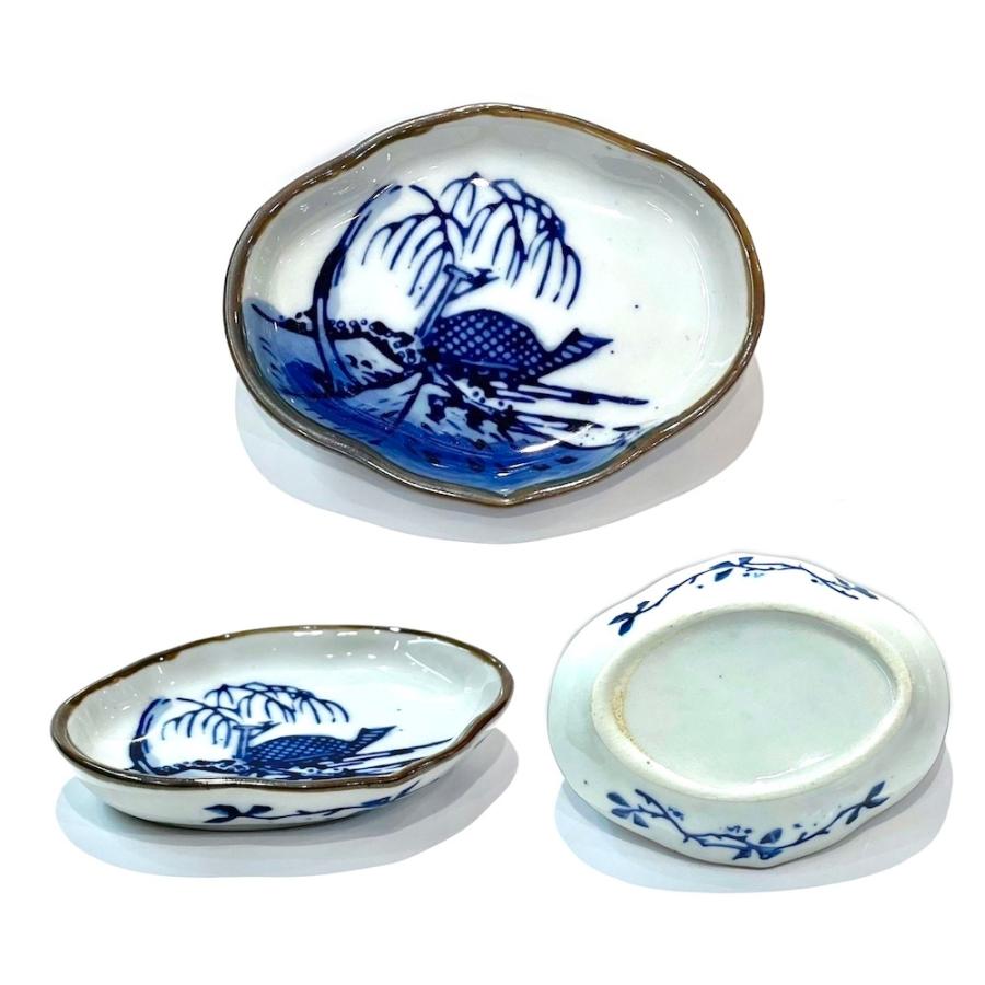 陶器製小皿 3点セット 青花 六点 小皿セット h411c 染付陶器 豆皿 小皿 かわいい