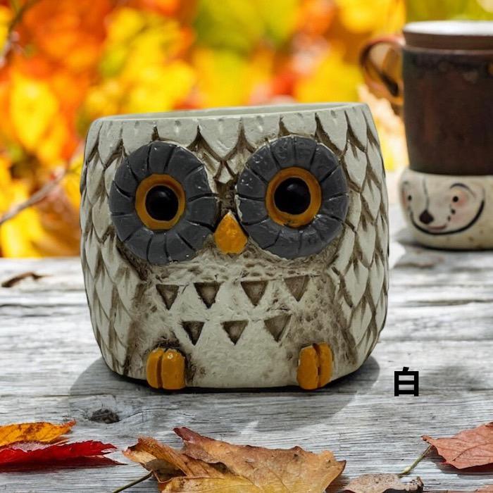 ミニミニレジンポット 植木鉢 hw402s ハロウィンオウル 紫 黒 白