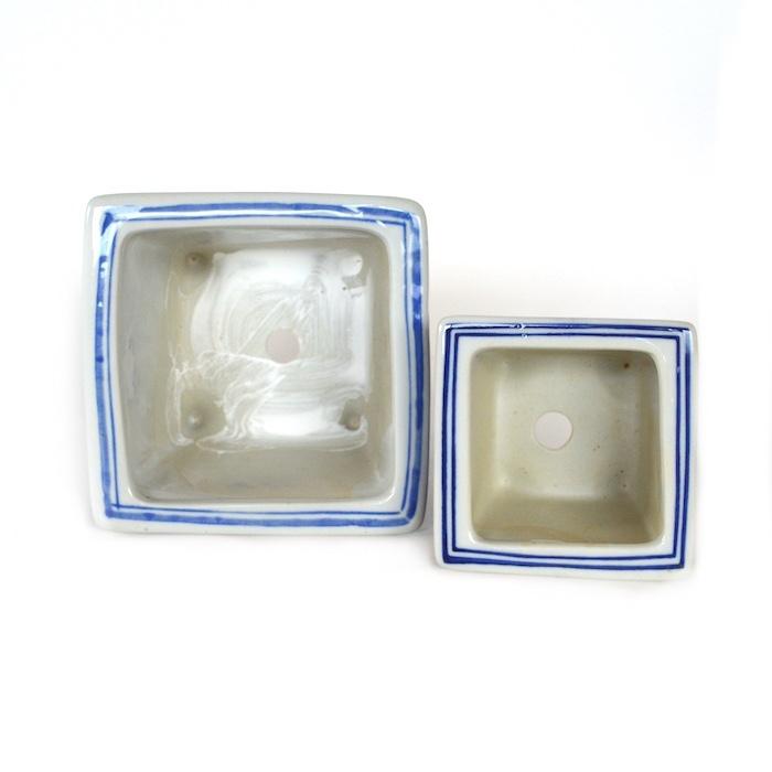 和風 正方形植木鉢 L l19lh04-05-06 盆栽 苔玉 紺 黄 緑 和 陶器