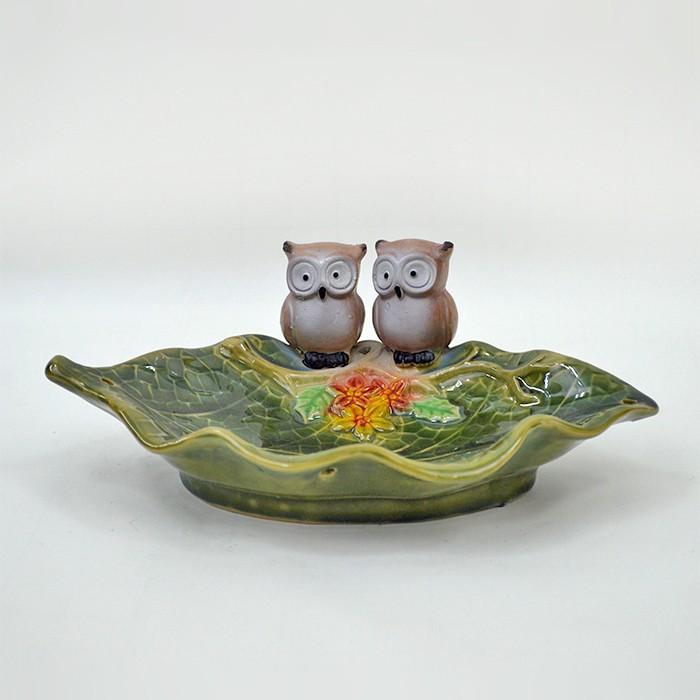 葉っぱの上のフクロウ 平皿 トレイ 小物入れ M18108 高さ8cm 梟