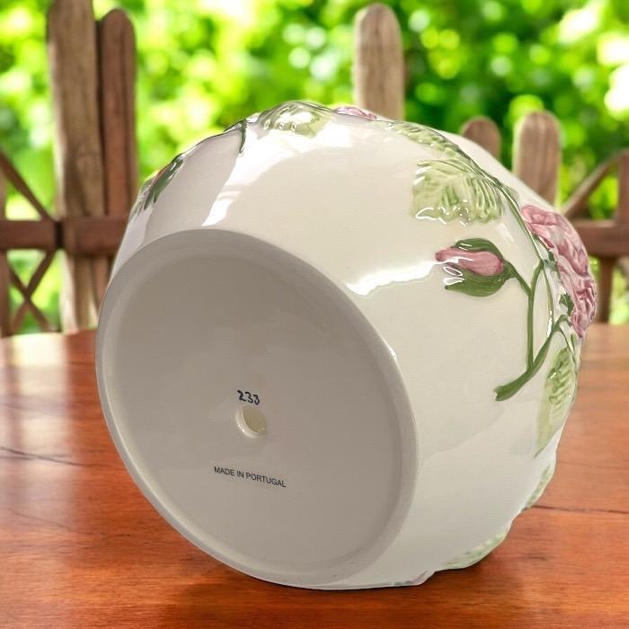 植木鉢 ポルトガル 手描き バラ ピンク ローズ 花柄 陶器 セラミック