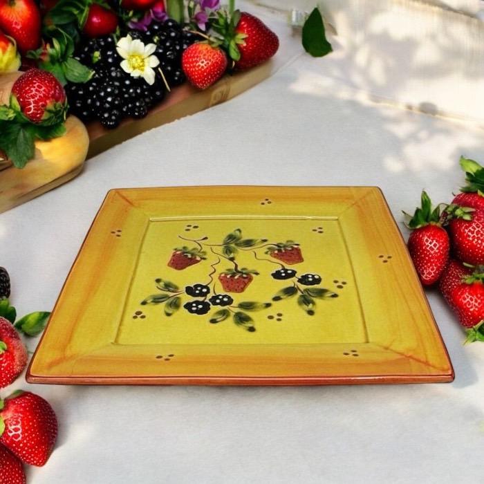 角プレートL いちご 角トレー ポルトガル 陶器 ハンドメイド ベリー 角