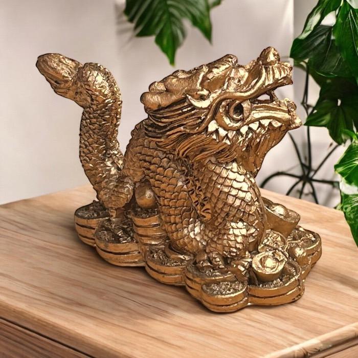 花龍の親子　縁起物 オブジェ　龍の置物 龍 龍の親子 金 ドラゴン 4本爪 置物 財運 金運アップ 開運 幸運 招福