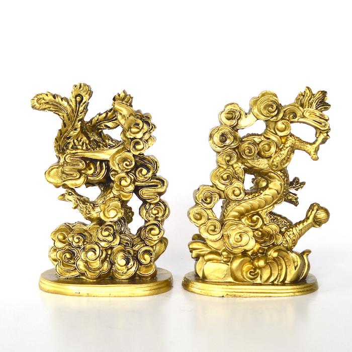 龍 鳳凰 セット ゴールド 金 ブロンズ風 ドラゴン フェニックス 置物