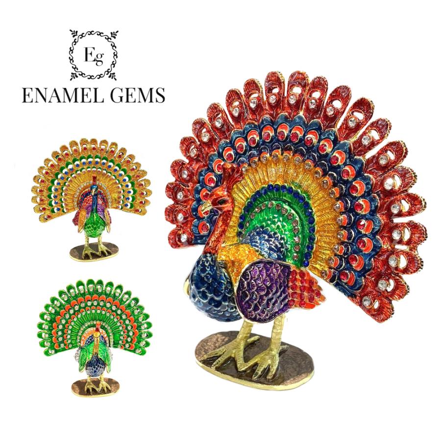 クジャクのラインストーンオブジェ sa162 ラインストーン エナメル