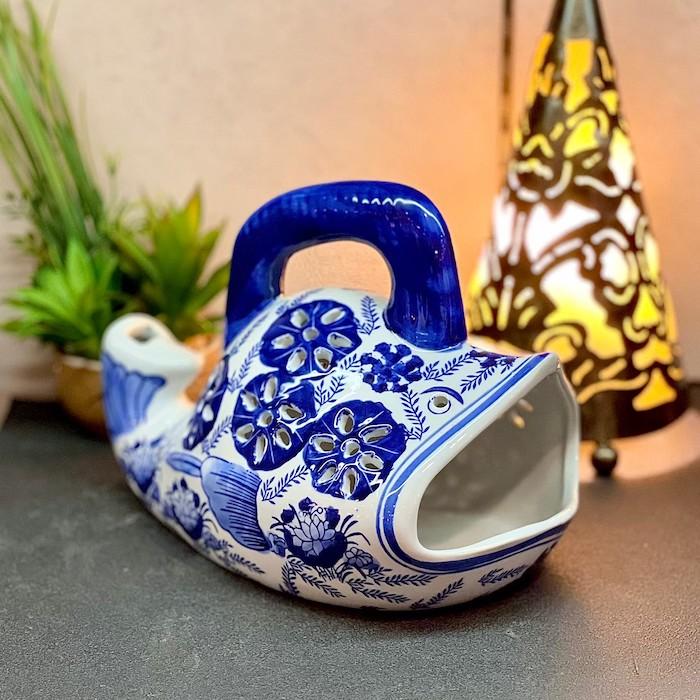 鯰の香炉 ナマズ なまず 蚊遣り 透かし炉 お香 インセンス 陶器 花柄