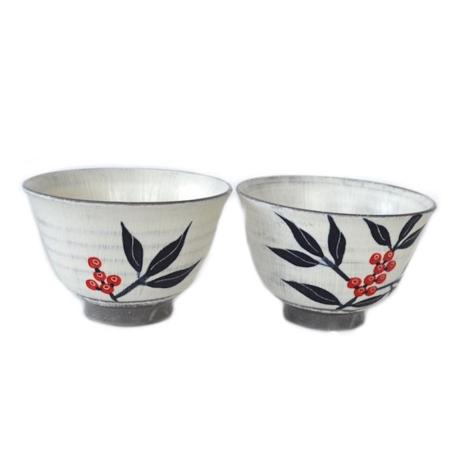 南天黒飯椀 w309-03 お茶碗 飯椀 お皿 信楽焼 南天 木の実 シンプル