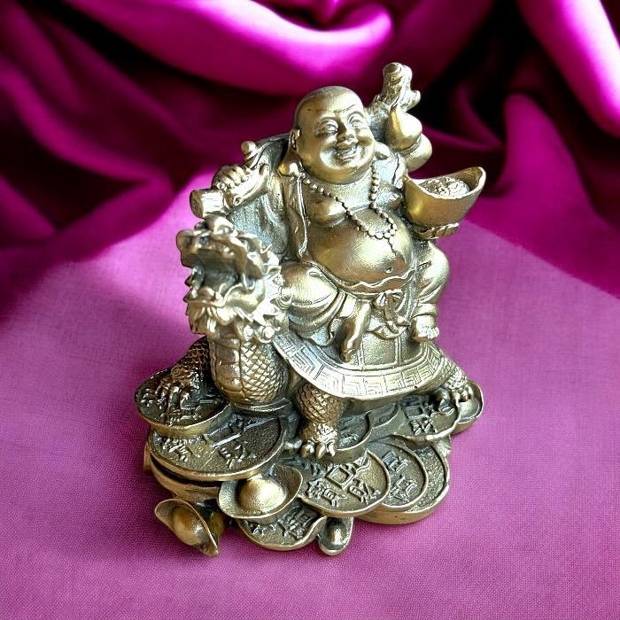 龍亀に乗る布袋尊 布袋様 ロングイ 七福神 縁起物 置物 神仏 金運
