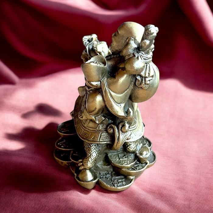 龍亀に乗る布袋尊 布袋様 ロングイ 七福神 縁起物 置物 神仏 金運