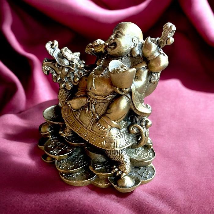 龍亀に乗る布袋尊 布袋様 ロングイ 七福神 縁起物 置物 神仏 金運
