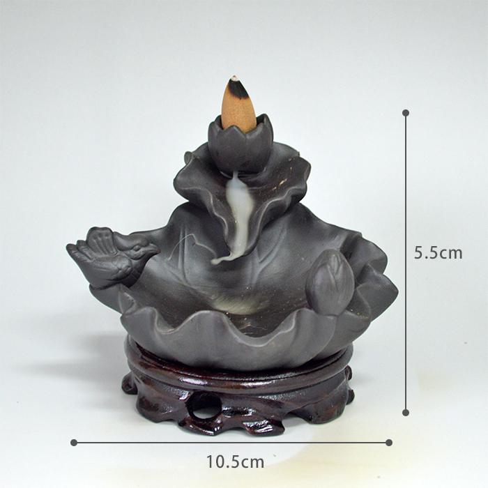 倒流香のお香立て 倒流香炉 蓮に遊ぶ鳥 瞑想におすすめ 陶器