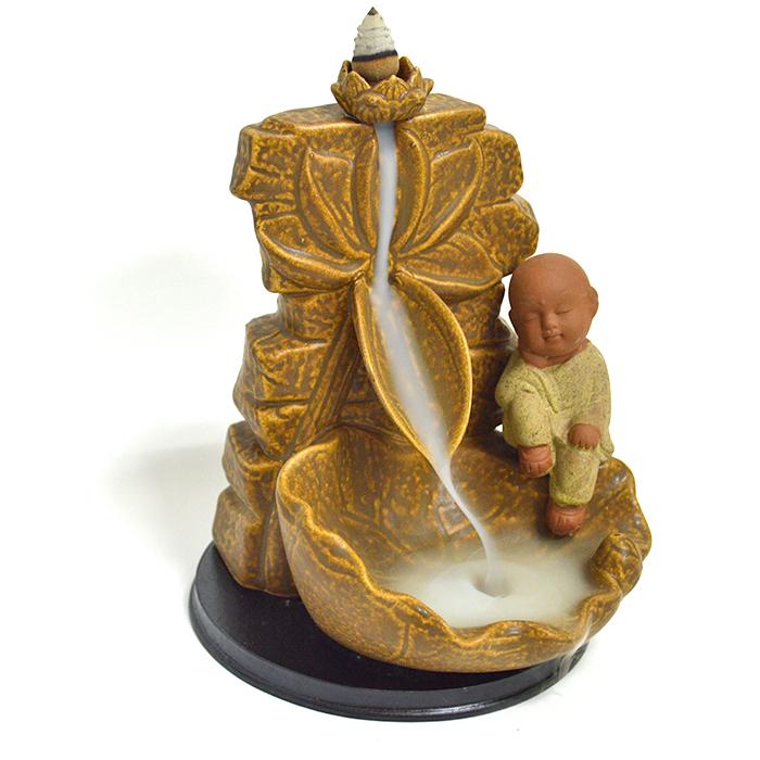 倒流香のお香立て 倒流香炉 うたた寝小僧と蓮 瞑想におすすめ 陶器