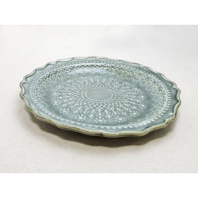 益子焼】わかさま陶芸 フレンチレース プレート（M）グレー lace-003