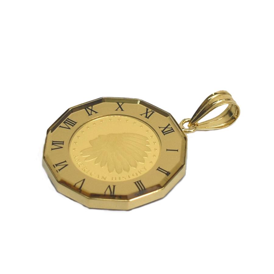 ペンダントトップ　インディアン K24純金 インディアンコイン 1/25オンス ガラス付き ペンダントトップ