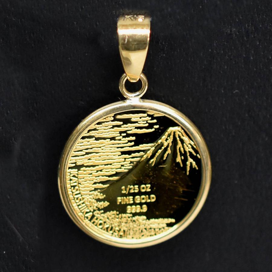 純金K24 葛飾北斎 赤富士 コイン 1/25オンス K18枠付き ペンダントトップ 27674【新品】
