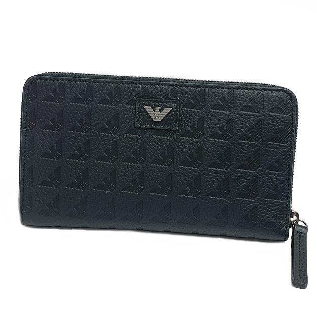 2025 秋冬新作！ EMPORIO ARMANI エンポリオアルマーニ 財布 メンズ ラウンドファスナー 長財布（小銭入れ付き） EM001739 AF14774 ブラック EMPORIO ARMANI 【新品】エンポリオ・アルマーニ メンズ ラウンド
