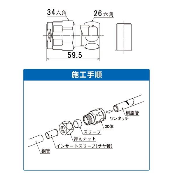 オンダ製作所 ダブルロックジョイント 銅管変換アダプター WJ35型 WJ35  