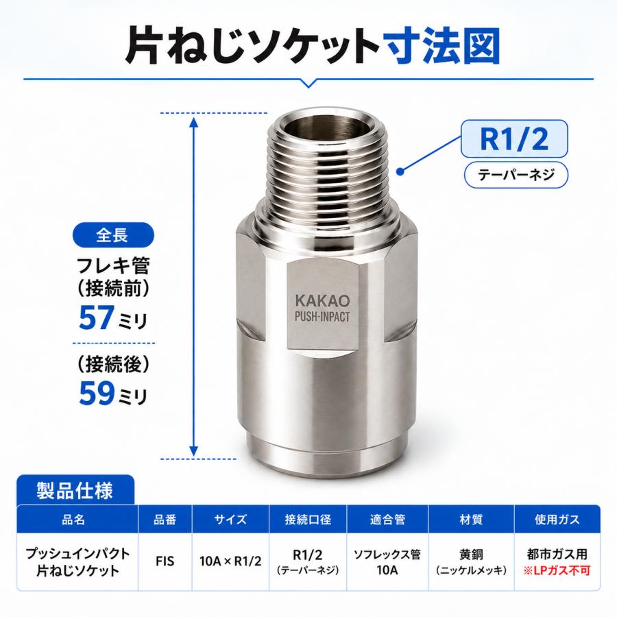桑名金属工業 FIS 10A×R1/2 プッシュインパクト 片ねじソケット 都市