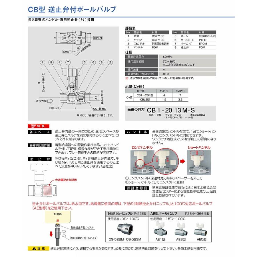オンダ製作所 CB3型 逆止弁付ボールバルブ（Rcねじ×Rcねじ） CB3-13M-S｜sanwayamashita｜02