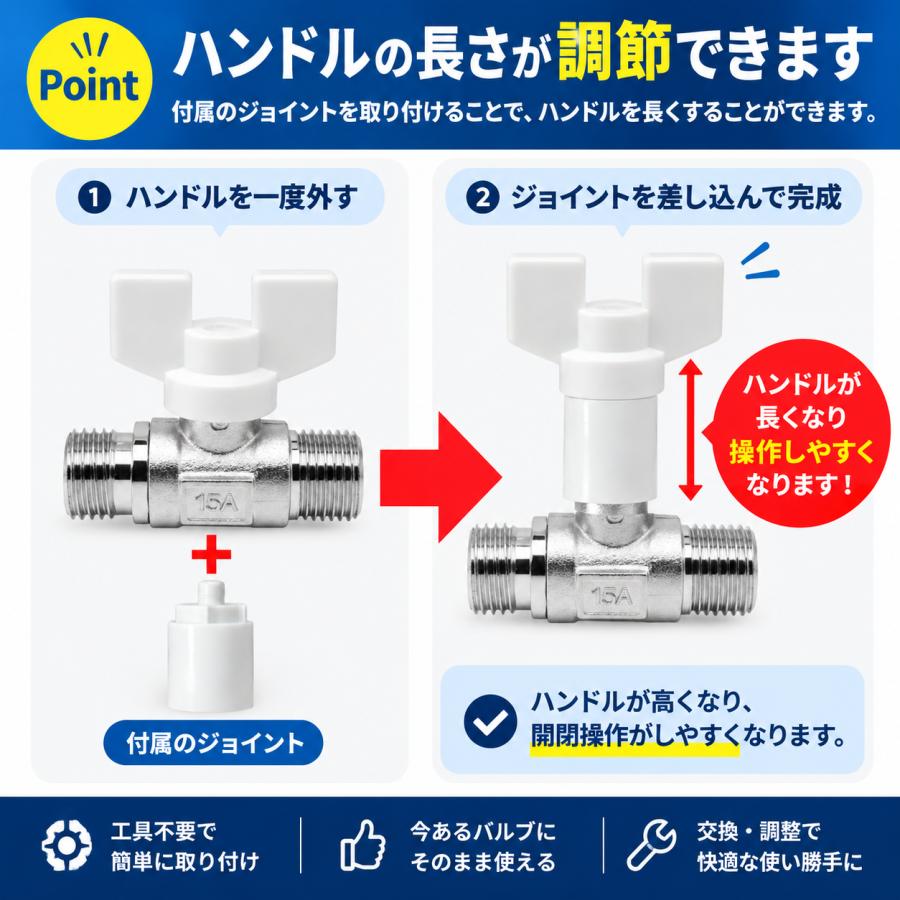 双方向通水OK フレキ用ボールバルブ 15A 10個セット G1/2×R1/2 オス