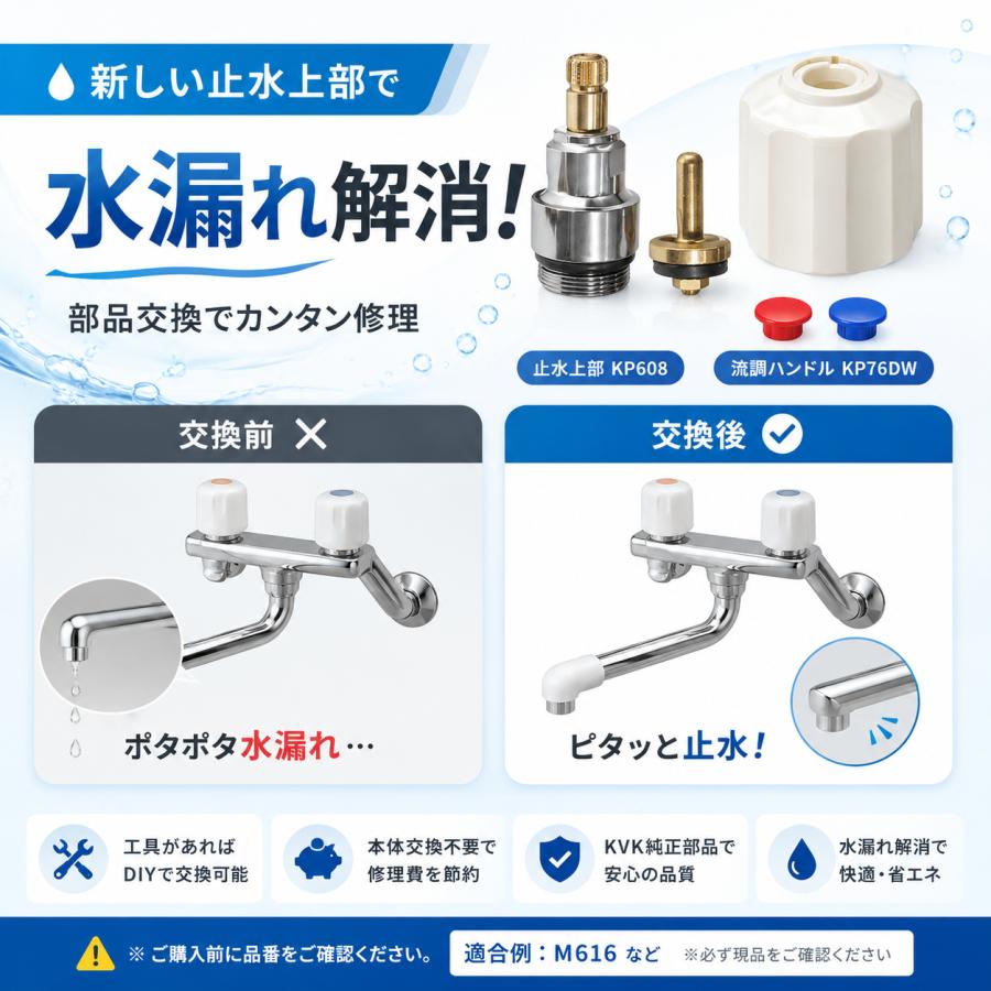 KVK KVK KP608 止水上部 KP76DW 流調ハンドル セット MYM M616 水栓