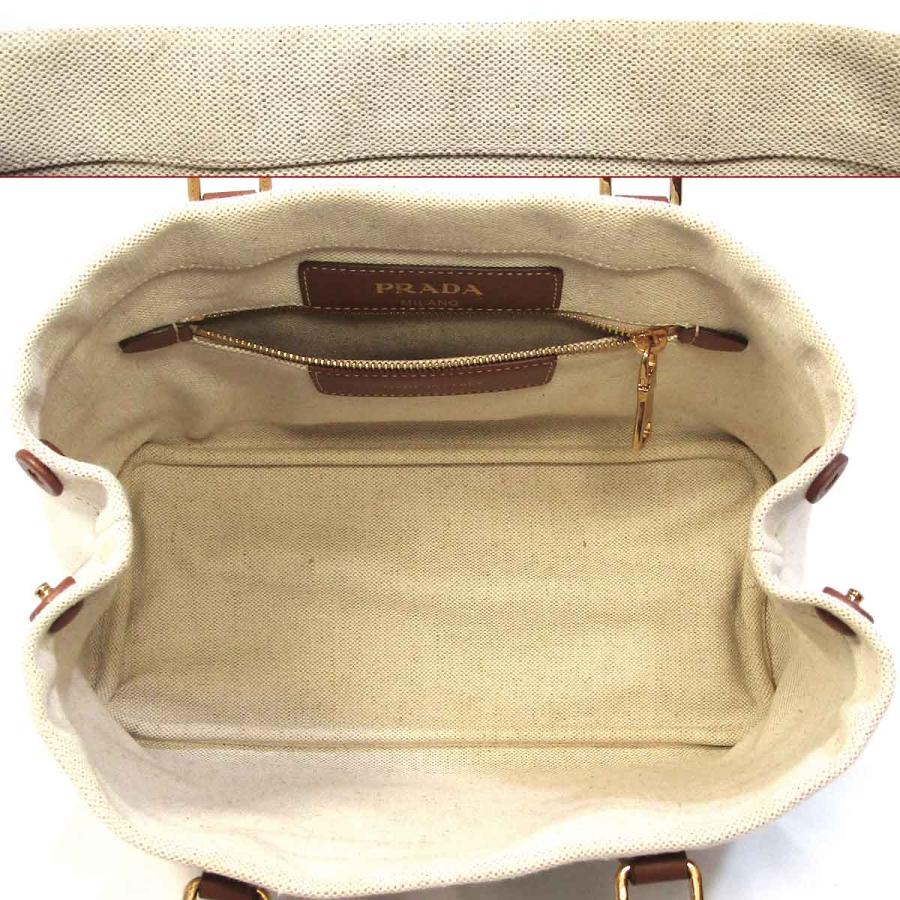 プラダ トートバッグ 1BG356 キャンバストート ブラウン/オフホワイト