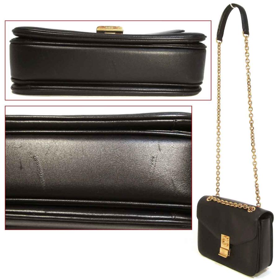 セリーヌ ショルダーバッグ スモールC チェーンショルダー 黒×金 中古
