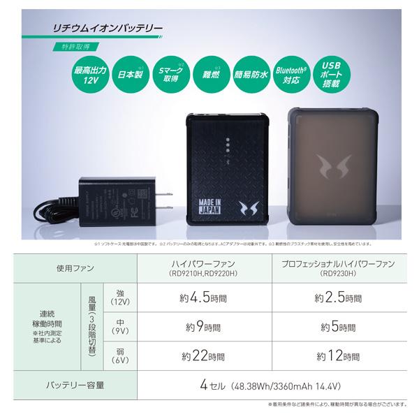 RD9410J RD9410 空調服 充電式リチウムイオンバッテリー 2個 ファン