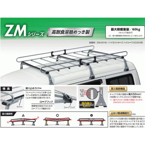 ロッキープラス ルーフキャリア ZM-301M ピクシスバン S321M.S331M系（ハイルーフ車）6本脚 高耐食溶融めっき製！｜sanyodream｜03