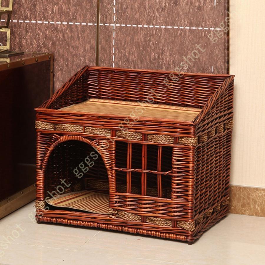 猫ハウス 通年利用 ドーム型 ラタン ペットベッド 藤編み 天然素材