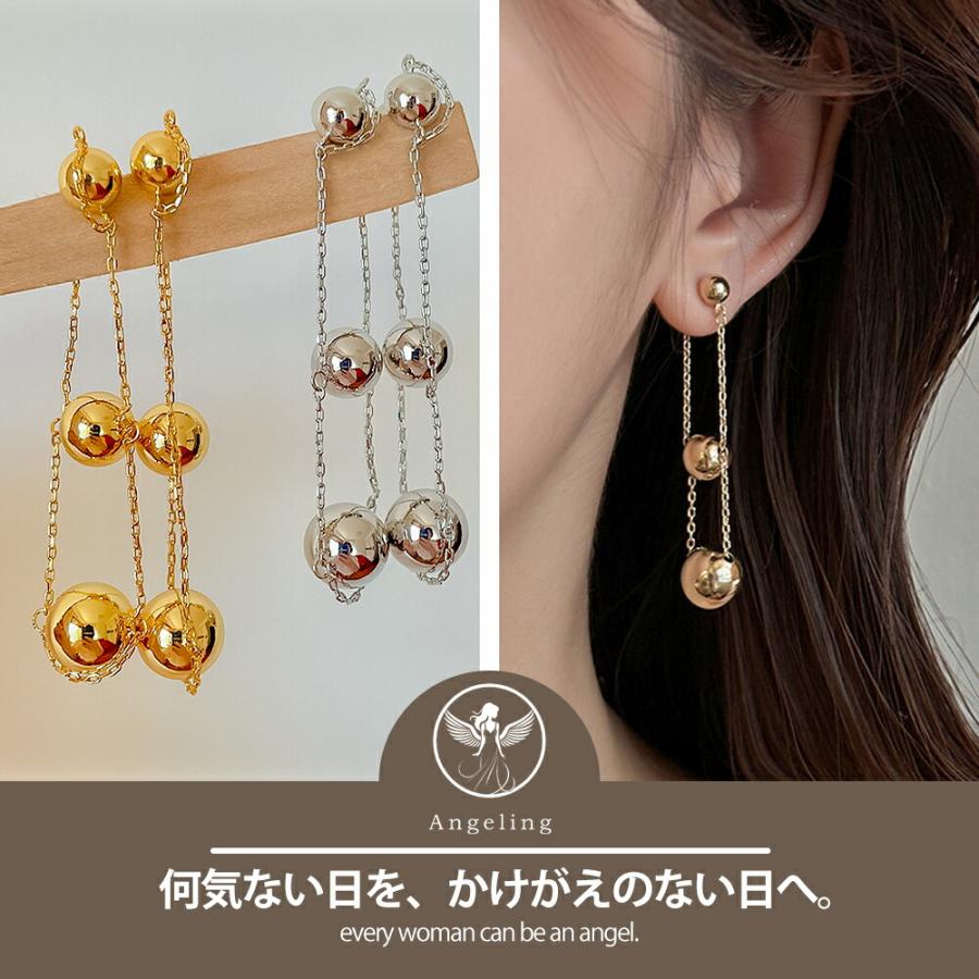 トリプルドロップピアス 揺れる ピアス メタルボール ドロップピアス