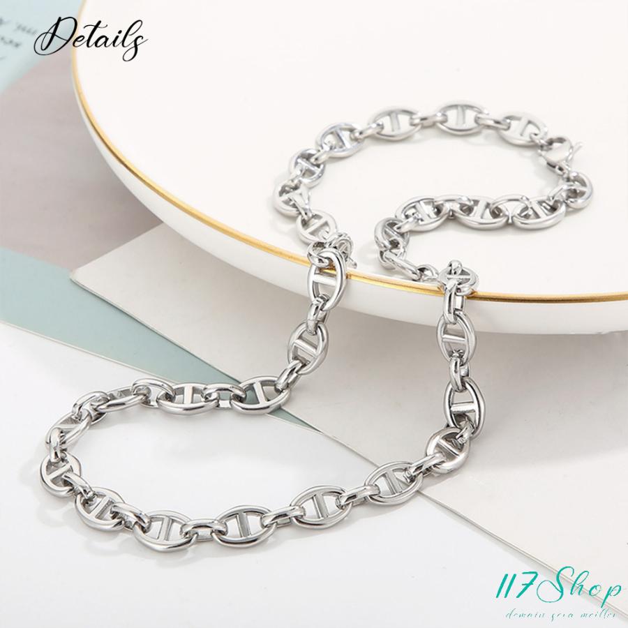 ネックレス アンカーチェーン チェーンネックレス 日型 太め