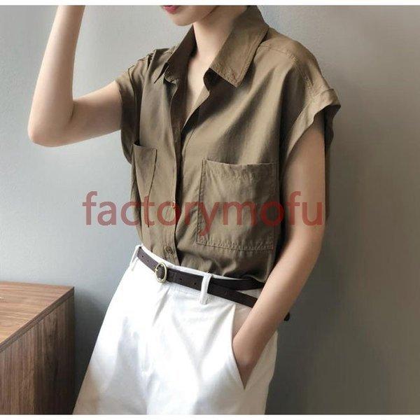 春先取りの シャツ 春服 夏物 ブラウス 襟付き レディース 無地 白シャツ 半袖 シャツブラウス 着痩せ ゆったり シンプル トップス オフィス おしゃれ 半袖 色 オリーブ色 Www Cognitiva La