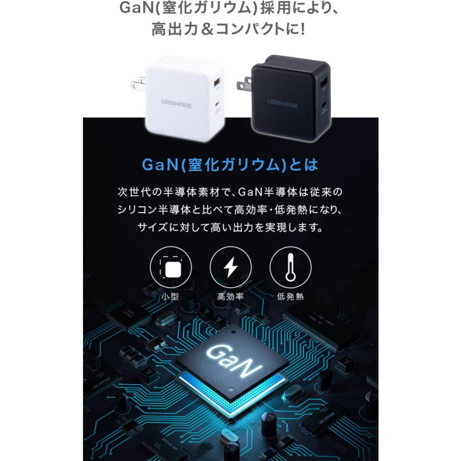 AC-USBアダプタ AC-USB充電器 2ポート 65W Type-A＆C GaN グリーンハウス GH-ACU2GBC-BK/0502/送料無料メール便　緩衝材無し｜saponintaiga｜10