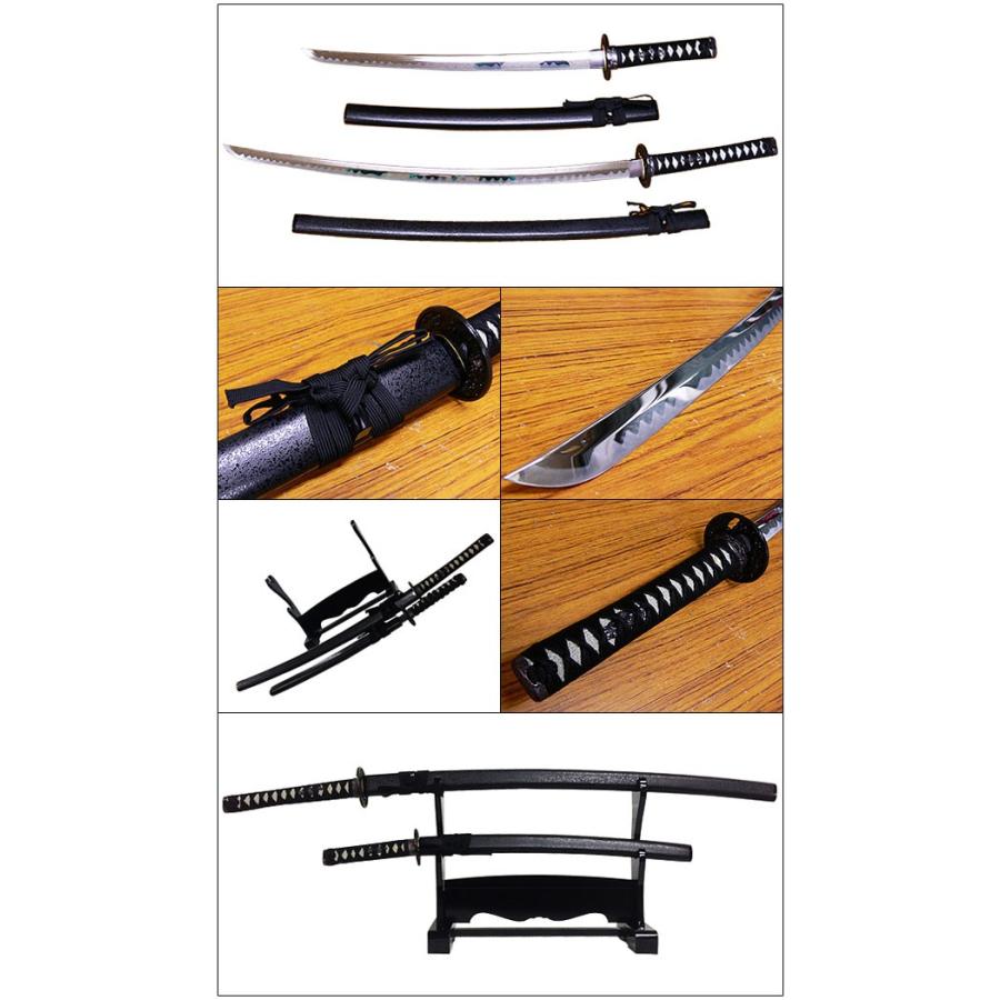 模造刀 日本製 美術刀剣 日本刀 黒石目 3点セット（大刀・小刀・刀台2