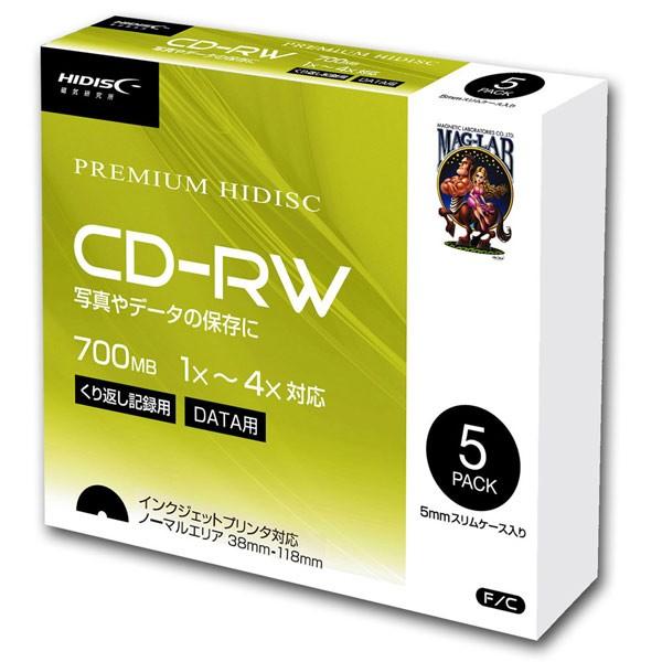 CD-RW 繰り返しデータ用 1-4倍速 5mmスリムケース入り5枚パック HIDISC HDCRW80YP5SC 0737ｘ１個 送料無料メール便