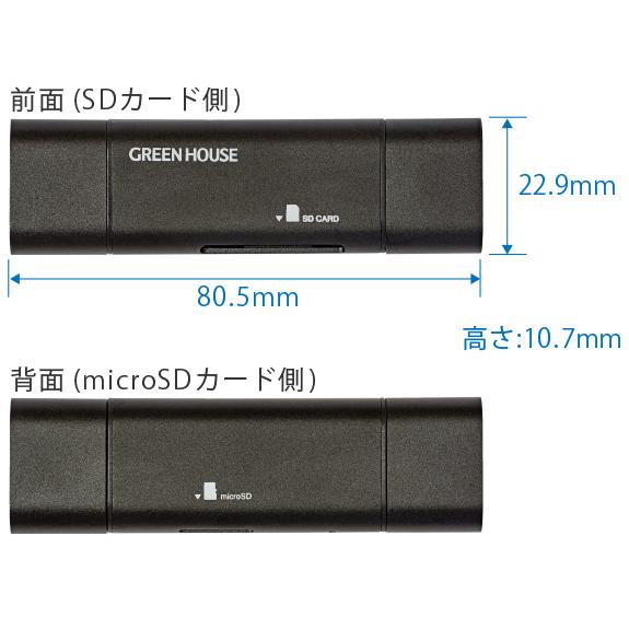 カードリーダー/ライター スマホ パソコン タブレットに USB Type-C +USB Type A グリーンハウス GH-CRACA-BK/8869ｘ２台セット/卸/送料無料｜saponintaiga｜05